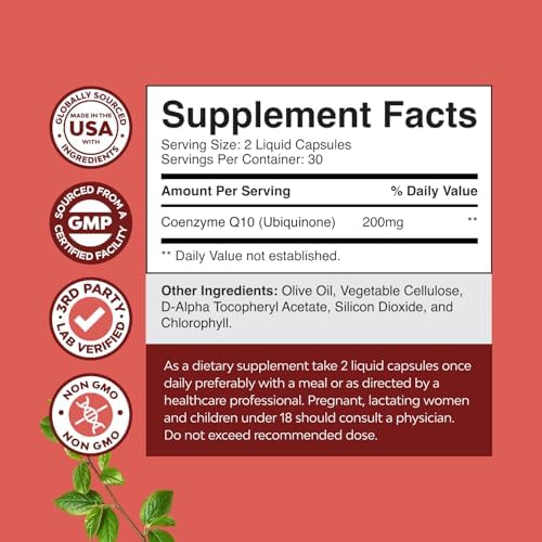 CoQ10 Liquid Capsules Supplement - Healthy Heart & Energy Support - 60 Ct