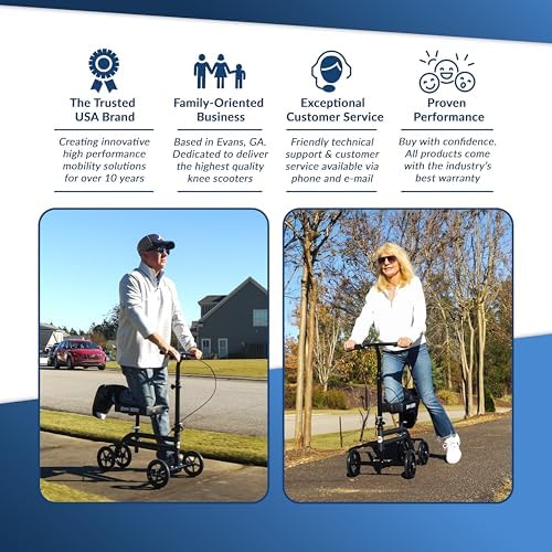 KneeRover Economy Steerable Knee Scooter – Foldable Mobility Aid & Knee Walker with Adjustable Handlebar and Comfortable Knee Pad for Adults (Black) | Knee Walker, For Adults, Foot Surgery & Broken Ankle, Foldable, Crutch Alternative