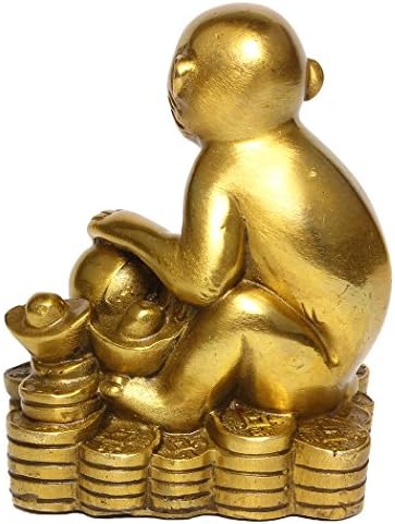 Brass Zodiac Monkey Statue, Chinese Feng Shui Decor for Wealth Luck | Golden Money Monkey Figurine, Home Desk Office Decor, Career & Wealth Decor