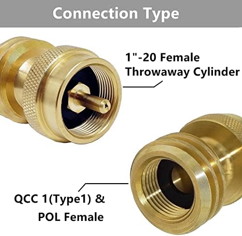 Steak Saver 1 lb to 20 lb Propane Tank Adapter for Grill with 1 lb Cylinder | 1"-20 Female Throwaway Cylinder adapter fits QCC1 POL hose and