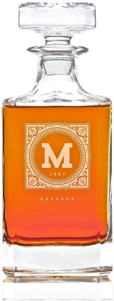 Swanky Badger Personalized Whiskey Decanter, Custom Whisky Decanter, 28 oz, 850ml, 8.5” x 3.5” x 3.5” (Modern)