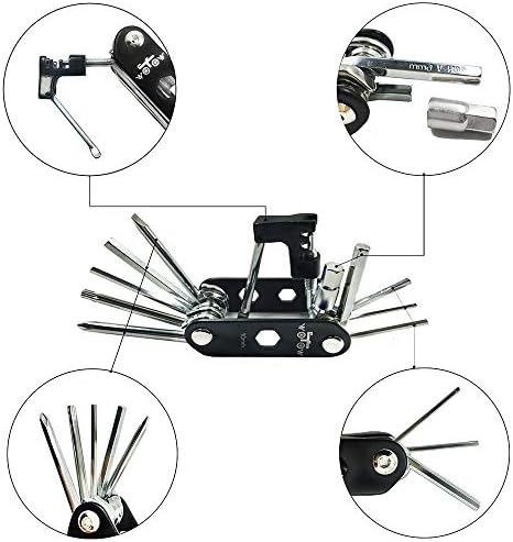 14 in 1 Bike Repair Tool Kit & Bike Saddle Bag | Bike Chain Tool Hex Key Wrench Maintain Accessories Multitool Set, Portable Under Seat Bag for Road Mountain Commuter Bicycle
