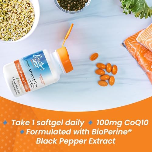 Doctor's Best High Absorption CoQ10 with BioPerine, Gluten Free Naturally Fermented, Heart Health & Energy Production, 100 mg, 60 SoFtgels