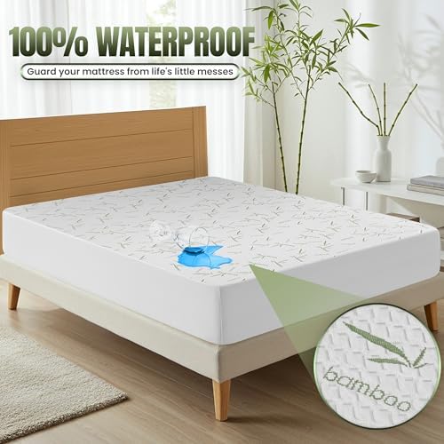 Bamboo Viscose Waterproof Mattress Protector Queen Size, fits 17" deep | Utopia Bedding Cooling Mattress Cover, Soft Breathable Mattress Pad, Noiseless, Fitted Style, Stretchable Pockets, Washable