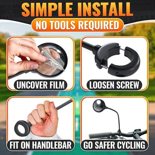 2 Pcs Bike Mirror Handlebar Mount, Convex and 360° Adjustable View