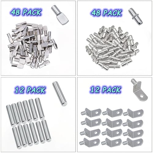 120Pcs Shelf Pins Kit, 4 Styles Nickel Plated Shelf Support Pegs