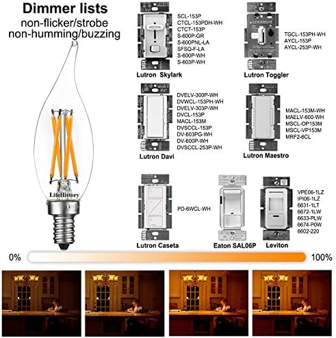 LiteHistory CA10 E12 Candelabra Bulb 40 watt,Amber Light Bulbs,2200K,6Pack | 4w=40 watt Light Bulbs,E12 Bulb,250lm,AC120V,ETL,Candelabra Light Bulbs for Chandelier Light Bulbs,Pendant,Candle Light Bulbs