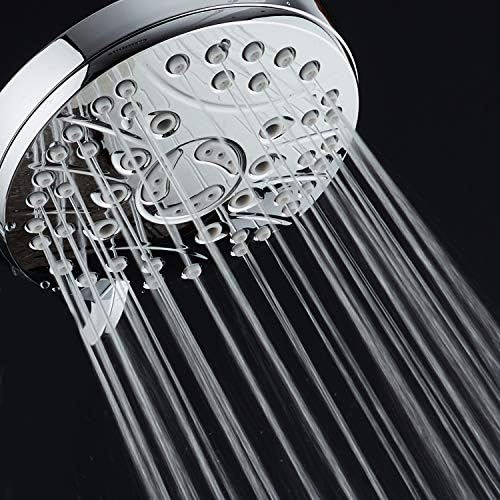 High Pressure 6-setting Luxury Rain Shower Head – Extra Large Face – Anti Clog Jets – Solid Brass Connection Ball Joint – Angle Adjustable