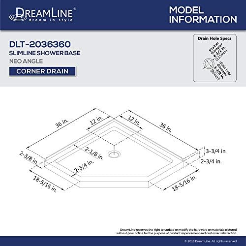 DreamLine 36 in. x 36 in. x 76 3/4 in. H Neo-Angle Shower Base and QWALL-4 Acrylic Corner Backwall Kit in White, DL-6044C-01