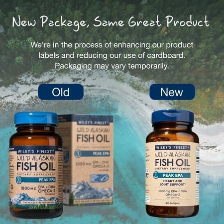 Wiley's Finest Wild Alaskan Fish Oil Peak EPA - Triple Strength Peak EPA & DHA Supplement - 1000mg Fish Oil - Omega-3s for Joint Health Support - 30 Softgels (30 Servings)
