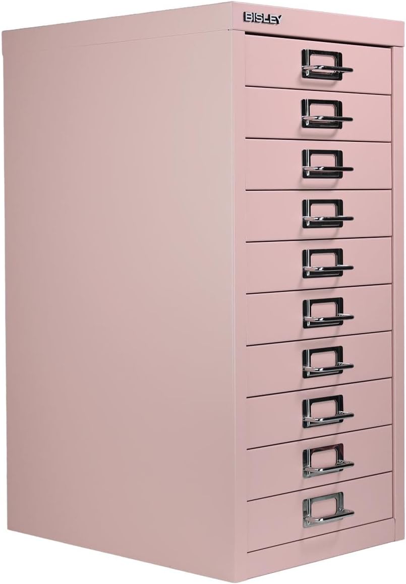 5-Drawer Steel MultiDrawer Cabinet - Orange, by Bisley | Chrome Pull Handles with Label Holders, Powder-Coated Steel, Removable Drawers, Desktop Storage, Labels Included