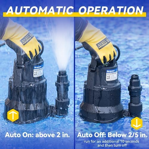 1/2 HP Automatic Sump Pump, 2450 GPH Submersible Water Pump with 3/4”Garden Hose Check Valve Adapter