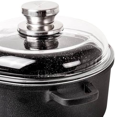 BergHOFF EuroCAST 11" Nonstick Stock pot 7qt., Glass Lid with Built-in Strainer, Induction Ready,Oven Safe