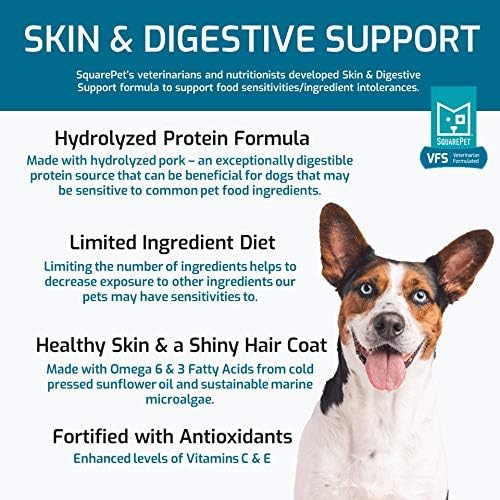SquarePet Veterinarian Formulated Solutions Hydrolyzed Protein Skin and Digestive Support Dry Dog Food, Help with Hot Spots