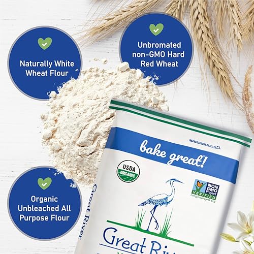 Great River Milling Organic Lily White All Purpose Flour, 25 lb | Organic Lily White All-Purpose Flour for cookies, cakes, muffins, biscuits, breads, pizza dough and pie crust; balanced