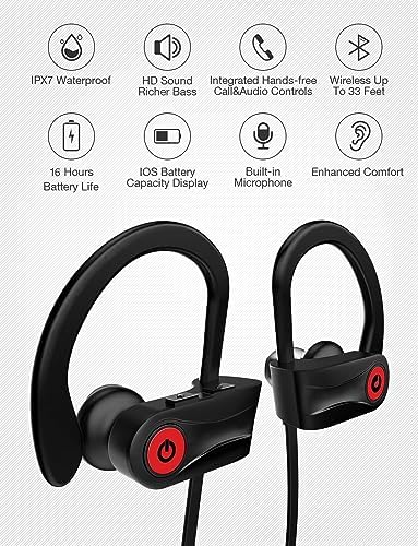 Otium Bluetooth Earbuds Wireless Headphones Bluetooth Headphones, Sports Earbuds, IPX7 Waterproof Stereo Earphones for Gym Running 15 Hours Playtime Sound Isolation Headsets,Black.