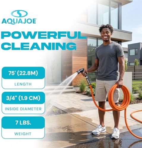 Aqua Joe AJFJH75-34-CTR FIBERJACKET Garden Hose, Non-Expanding and Kink-Resistant, 650 PSI Burst Rating, 75 Feet Long, Orange