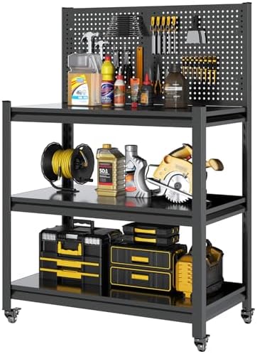 Work Bench with Pegboard,Heavy Duty 3000lbs Capacity Workbench Adjustable Shelves,Work Table for Garage Warehouse47.2 H*47.09" W*19" D