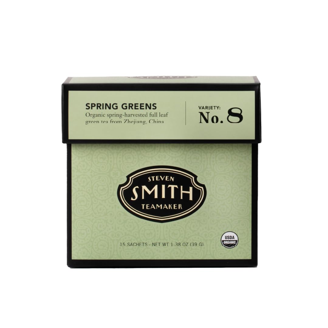 Smith Teamaker Spring Greens, Mao Feng Green Tea, 15 Sachets, 1.3oz each | Full Leaf Green Tea, Caffeinated, Sugar Free, Sustainably Grown, Plant Based Sachets, Microplastic-Free