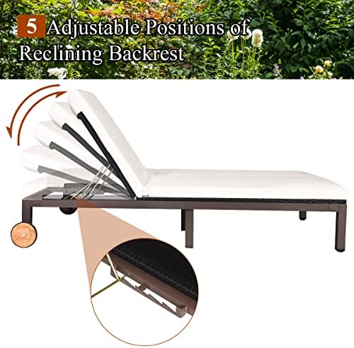Tangkula 2-Person Patio Lounge Chair, Outdoor Rattan Double Wicker Daybed Chaise with Adjustable Backrest Wheels & Cushion