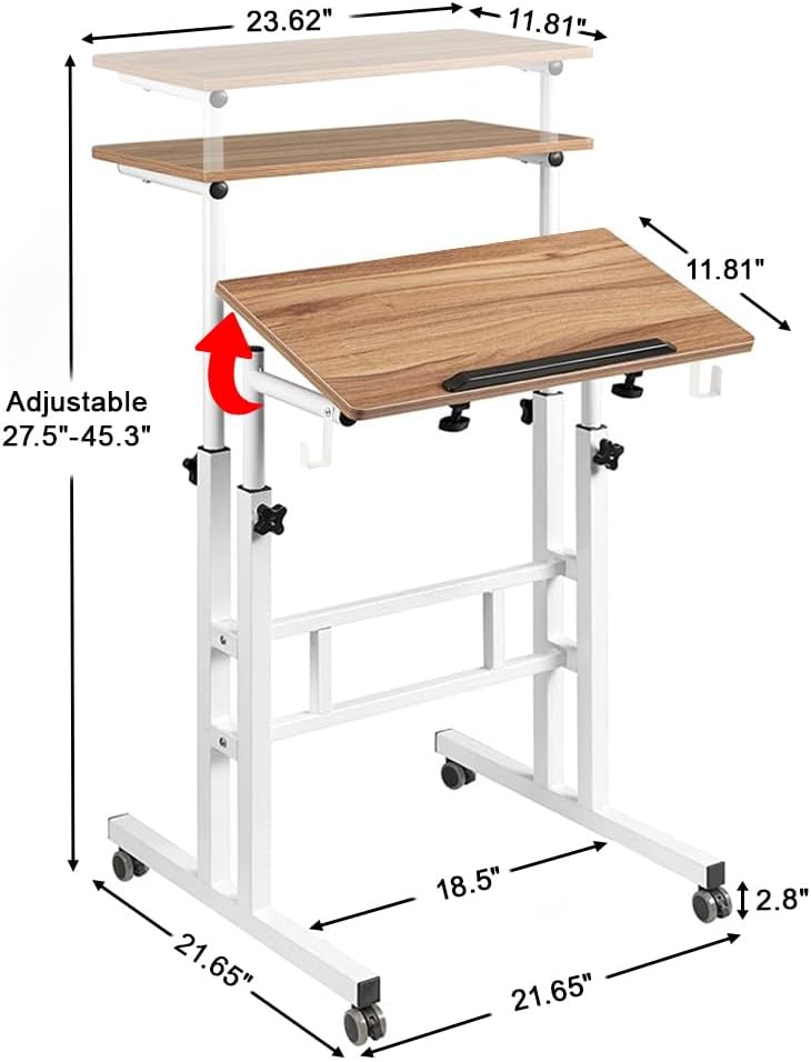 SIDUCAL Mobile Standing Desk, Portable Stand Up, Small Adjustable Converter with Wheels Home Office Workstation, Rolling Desk Laptop Cart for Standing or Sitting, Black