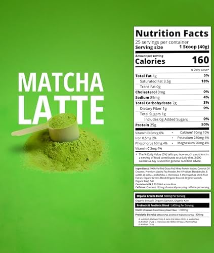 Boba Tea Protein Matcha Latte | 25g Grass-Fed Whey Protein Isolate Powder | Gluten-Free & Soy-Free Bubble Tea Protein Drink | Real Ingredients &