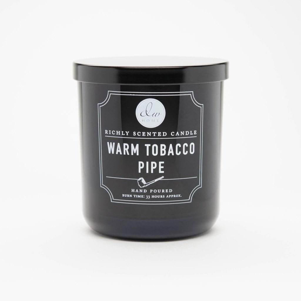 DW Home Warm Tobacco Pipe Scented Candle in Medium Black Jar with Lid Single Wick