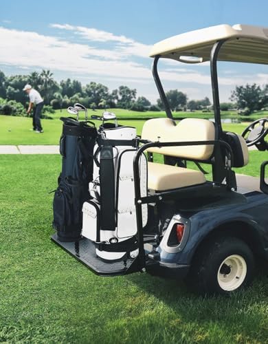 KEMIMOTO Golf Cart Bag Holder Bracket, Fit for Most 2+2 Seat Golf Carts | No Drilling Adjustable Metal Golf Cart Bag Attachment, Compatible with EZGO