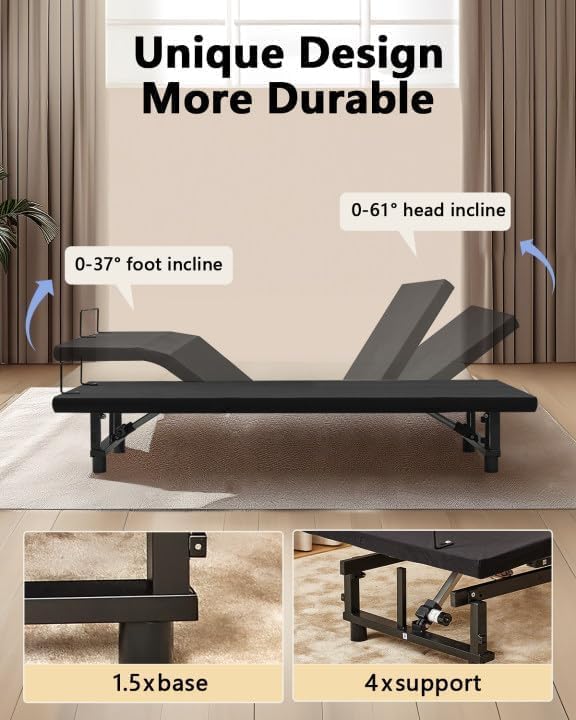 Mixcous King Adjustable Bed Frame with Zero Gravity Heavy Duty 750 lbs | Zero Gravity Anti-Snore Mode, Head & Foot Incline, Wireless Remote Control, Easy Assembly, Heavy Duty Frame
