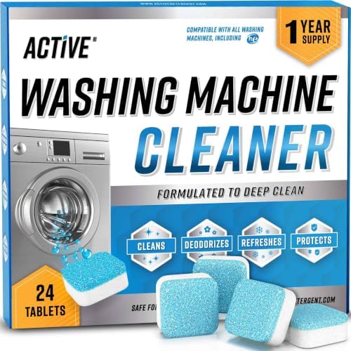 Washing Machine Cleaner Descaler 24 Pack - Deep Cleaning Tablets For HE Front Loader & Top Load Washer, Septic Safe Eco-Friendly Deodorizer
