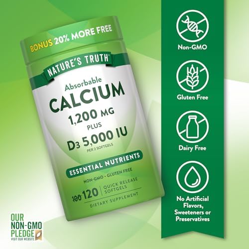 Nature's Truth Absorbable Calcium | 1200 mg | with Vitamin D3 5000 IU