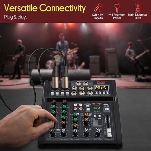 Pyle Professional Wireless DJ Audio Mixer - 4 Channel Bluetooth Controller Sound Mixer, USB Audio Interface