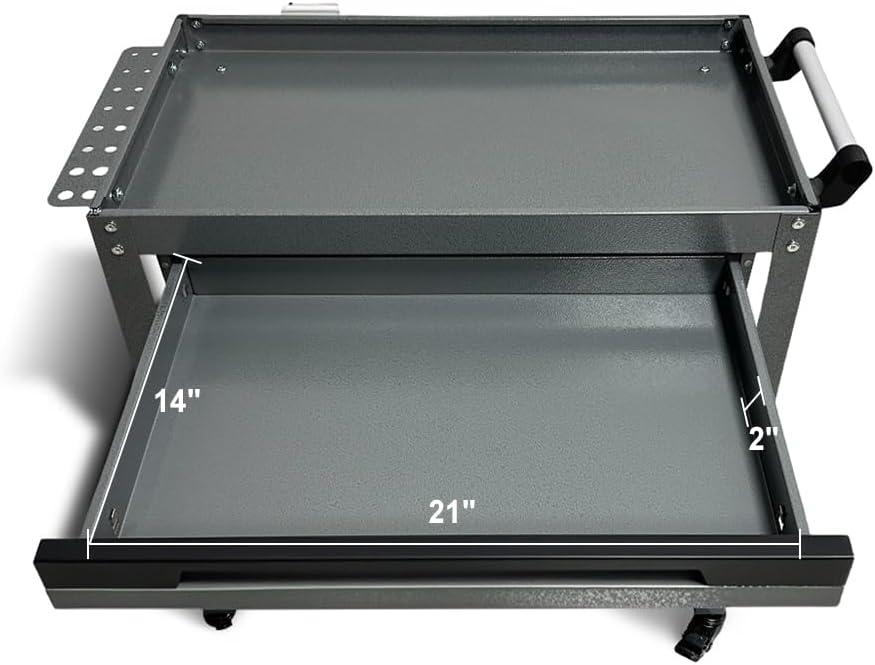 Metal 3 Tier Rolling Tool Cart with Drawer, Steel Utility Cart on Wheels, for Warehouse Garage Workshop