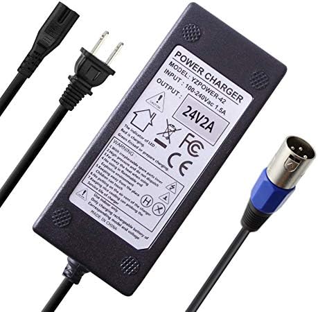 24V 2A Battery Charger with XLR Connector for Ezip Mountain Trailz S400 S500, Jazzy, Pride, S300 S350 S650, Ezip 400 500 650 750 900 Mountain Trailz