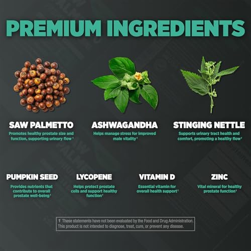 Prostate Premium - Saw Palmetto for Men, Stinging Nettle, Ashwagandha, Lycopene, Bladder & Urinary Relief, Prostate Supplement for Men, 60ct
