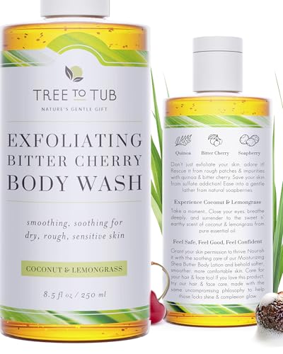 Tree To Tub Soapberry Body Wash for Dry, Sensitive Skin, pH 5.5, 8.5 Fl Oz | Sulfate & Paraben-Free, Rich Lather, Fragrance-Free, Shea Butter & Aloe Vera, Vegan & Cruelty-Free, Gentle for Daily Use