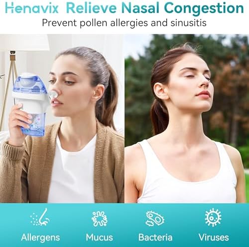 Rechargeable Nasal Irrigation System with 15 Saline Packets, Upgraded Sinus Rinse Kit with 40° Auto-Stop & Self-Cleaning, Nose Cleaner for Relieving Nasal Discomfort, Portable for Home & Travel