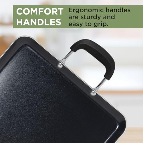 Ecolution Artistry Nonstick Square Griddle, Easy To Clean, Comfortable Handle, Even Heating, Dishwasher Safe Pots and Pans, 11-Inch, Black