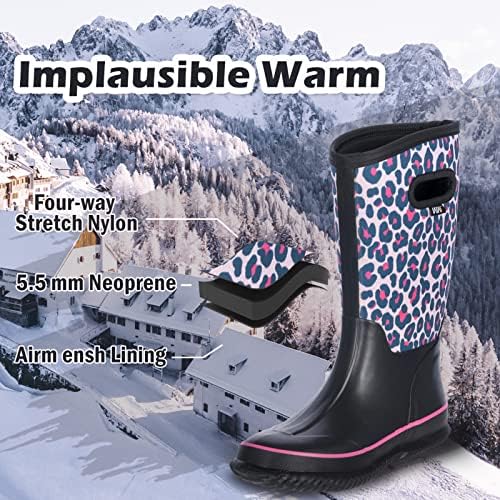WTW Womens Mid Calf Rain Boots - Waterproof Insulated Neoprene Rubber Boots Mud Outdoor Hunting Garden Boots