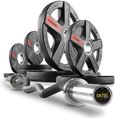 XMark EZ Curl Olympic Bar Set - CHISEL Bar With TEXAS STAR Plates, Weight Set and Barbell