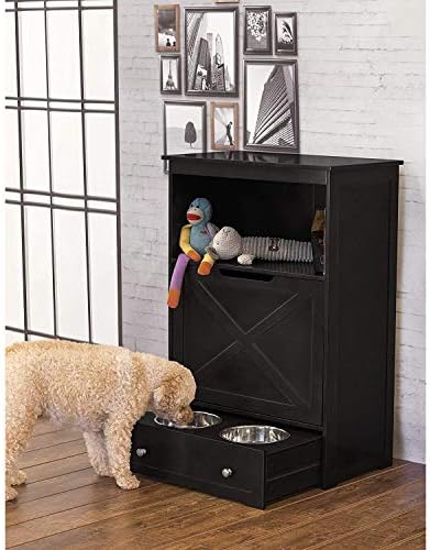 Windsor Pet Feeders with storage - dog bowl stand, pet feeder station, White 13.78?D x 24.02?W x 35.04?H