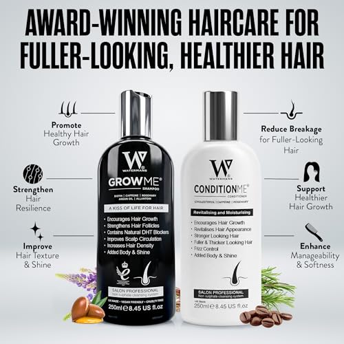 Hair Growth Shampoo & Conditioner by Watermans UK Biotin, Argan Oil, Allantoin, Rosemary, Niacinamide, Lupin. Male & Female Hair Loss Products