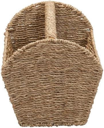Household Essentials Wicker Magazine Rack, Handwoven Seagrass, Strong Metal Wire Frame, Built-In Handle and Divider, Lightweight, Contemporary, Great for Puzzle Books, Mail and More, Natural