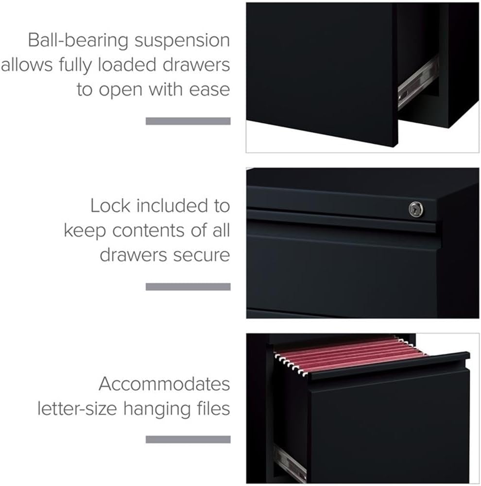 Pemberly Row 3 Drawers 27.75" Vertical White Metal Filing Cabinet Lockable Pre-Assembled Stationary Letter Size for Home, Office