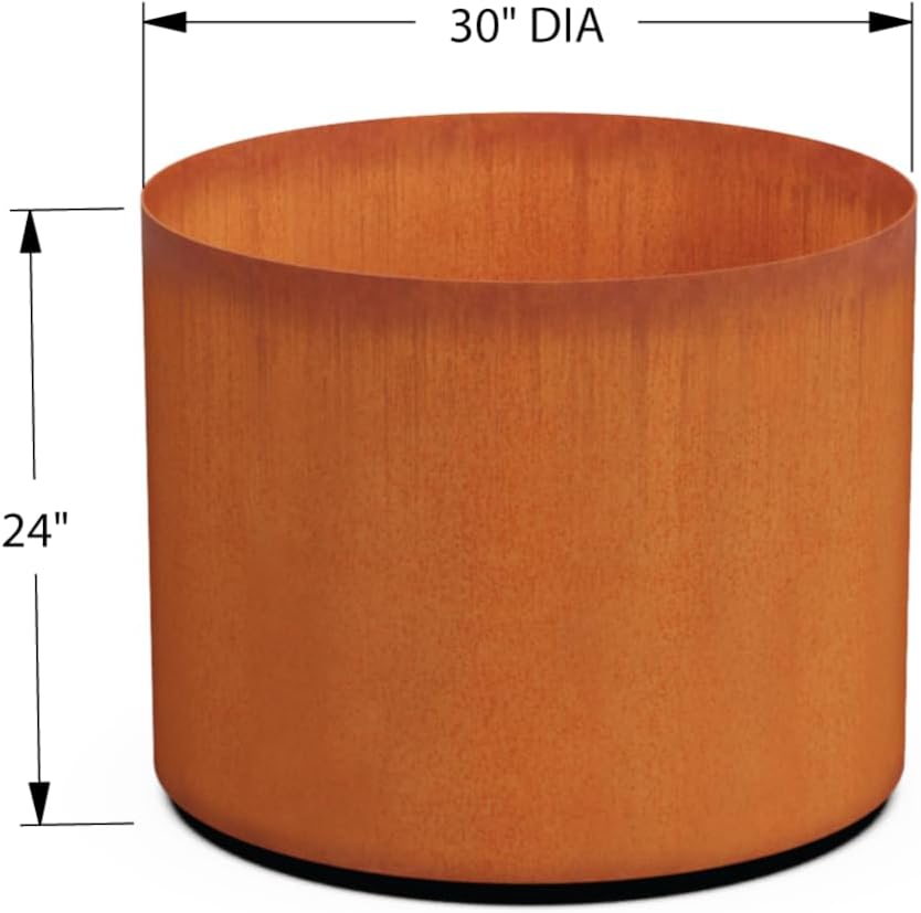 Plantercraft Large Round Planters for Outdoor Plants - 24 Inch Corten Steel Planter for Patio