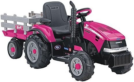 Peg Perego Case IH Magnum Tractor and Trailer Extra-Large 12 Volt Ride on, Pink. Durable Design for Kids Ages 3-7