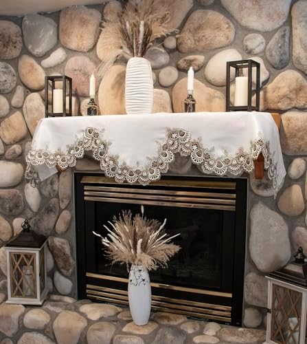Linens, Art and Things Mantel Scarf Cocoa Earth Tone and White Jacquard (19" x 90")