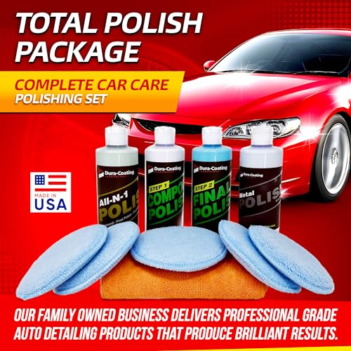 Dura-Coating Total Polish Package - Complete Car Care Polishing Set- 16 oz Blue Premium Metal Polish, Step 1 Compound, Step 2 Final Polish