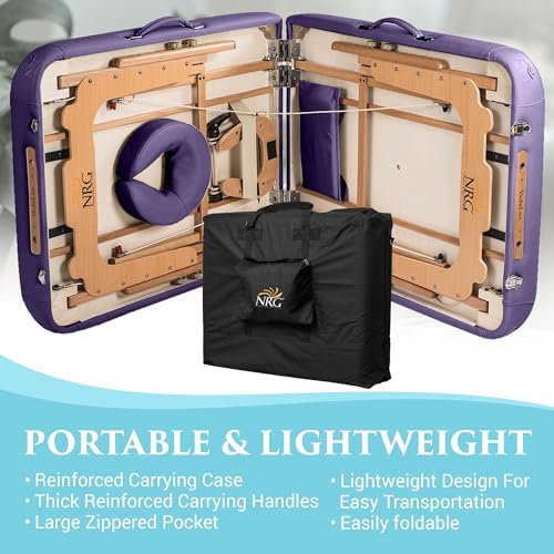 NRG Vedalux Portable Massage Table Package | Burgundy | Folding Lightweight Massage Bed | Professional Spa Table with Face Cradle, Hanging Armrest & Carrying Case