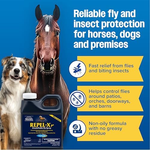 Farnam Repel-X pe Fly Spray Concentrate for Horses & Dogs, 16 oz | Makes 4 Quarts,Repels barn flies, gnats, mosquitoes, ticks, and lice as a concentrated that mixes with water
